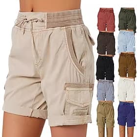 Women's Bermuda shorts Cargo Shorts Chinos Summer Shorts Vacation Fashion Streetwear Short High Waist Plain Drawstring Elastic Waist Multiple Pockets Comfort S
