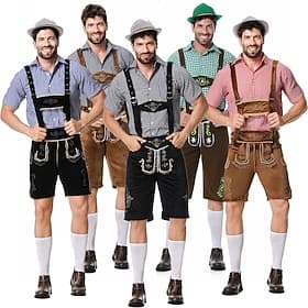 Oktoberfest Lederhosen Shirt Alpine Hat Bavarian German Alpine Wiesn Men's Party Beer Festival Traditional Style Cloth