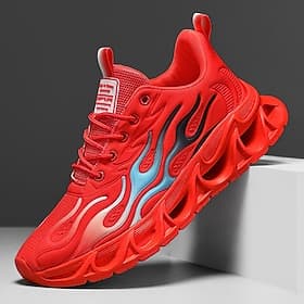 Men's Red Running Shoes with Flame Detailing, High-Performance Mesh Upper and Shock-Absorbing Sole, Perfect for Workouts, Sports Events and Active Lifestyles