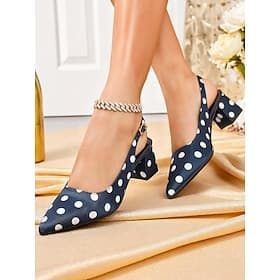 Women's Polka Dot Slingback Block Heel Pumps – Vintage 1950s Style Dress Shoes for Parties, Office, and Retro Events