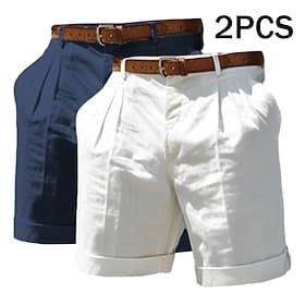 Hombre Pantalón corto Pantalones cortos de lino pantalones cortos de vestir Pantalones cortos de verano Pantalones cortos de playa Bolsillo Cintura elástica Pi thumbnail 2