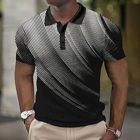 Men's Geometric Waffle Polo Shirts Golf Shirt Short Sleeve Polo Shirts Collared Shirts Business Casual Vacation Wear Formal Wear Festival Wear 3D Print Buttons