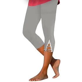 Women's Capri Pants Leggings Cozy Leggings Streetwear Casual Calf-Length Natural Plain Lace Elastic Waist Comfy Outdoor Athleisure Holiday Casual Daily Black W