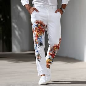 Men's Floral Print Flowers Dress Pants Trousers Suit Pants Mid Waist Casual Outdoor Vacation Regular Fit Flat-Front Straight Leg Pants with Pockets Summer Spri