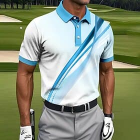 Men's Golf Line Polo Sports Polo Shirts Short Sleeve Polo Shirts Collared Shirts Casual Athleisure Buttons Summer Blue