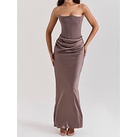 Women's Long Dress Maxi Dress Satin Dress Corset Dress Cocktail Dress Fashion Modern Evening Party Party Tea Party Slim Plain Sleeveless Strapless Brown Summer