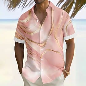 Men's Geometric Marble Abstract Liquid Art Shirt Summer Shirt Button Up Shirt Short Sleeve Fashion Casual Vacation Holiday Streetwear Summer Turndown 3D Print thumbnail 4