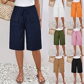 Women's Bermuda shorts Shorts Summer Shorts Beach Shorts Vacation Fashion Casual Knee Length High Waist Plain Drawstring Pocket Comfort Soft Breathable Micro-e