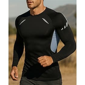 Men's Color Block Running Top Running Shirt Summer Spring Long Sleeve Spandex Quick Dry Lightweight Elastic Breathable Tennis Golf Running Blue Blue Black Blac