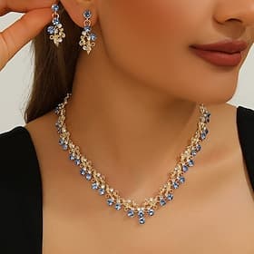 Jewelry Set Two-piece Suit Zircon Rhinestone 1 Necklace Earrings Women's Elegant Fashion Simple Cute Layered Fireworks Flower Shape irregular Jewelry Set For W