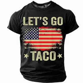 American Independence Day Men's Let's Go Taco T Shirt Short Sleeve T shirt 3D Print Crew Neck Shirt Fashion Daily Basic Street Casual Daily Black Blue Green Su thumbnail 2