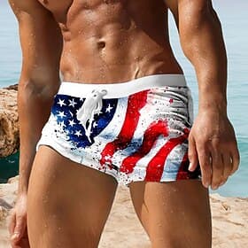 Independence Day Men's US Flag Patriotic Fourth of July Swim Trunks Swim Shorts Board Shorts Mid Waist 3D Print Hawaiian Holiday Drawstring with Mesh lining El thumbnail 2