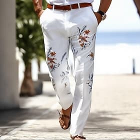 Men's Floral Print Flowers Dress Pants Trousers Suit Pants Mid Waist Casual Outdoor Vacation Regular Fit Flat-Front Straight Leg Pants with Pockets Summer Spri thumbnail 2