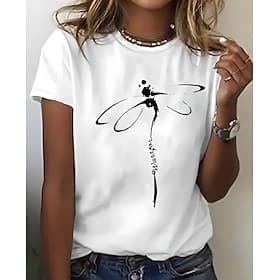 Women's T Shirt Print Graphic Animal Vintage Stylish Classic Short Sleeve Crew Neck Regular Tops Daily Weekend White Purple Light Grey Light Blue Summer Spring