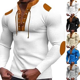 Men's Waffle Sweatshirt Black White Blue Khaki Light Grey Standing Collar Plain Drawstring Sports  Outdoor Casual Daily Streetwear Cool Sportswear Spring   Fal