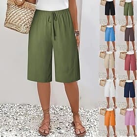 Women's Bermuda shorts Shorts Summer Shorts Beach Shorts Vacation Fashion Casual Knee Length High Waist Plain Drawstring Pocket Comfort Lightweight Soft Micro-