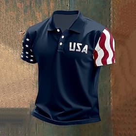 4th of July 2026 250th Men's American US Flag Polo Shirts Button Up Polos Golf Shirt Short Sleeve Polo Shirts Lapel Fashion Casual Daily Festival Print Summer