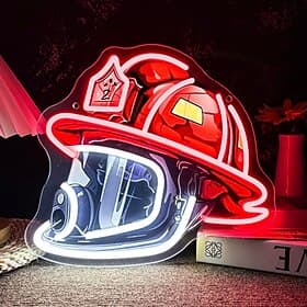 Feuerwehrhelm Neonschild, Pop Art Neonlicht USB-betriebene LED dimmbar, für Helden-Wanddeko, Männerhöhle, Feuerwehrschild, Wanddeko-Kunst, Feuerwehrgeschenk