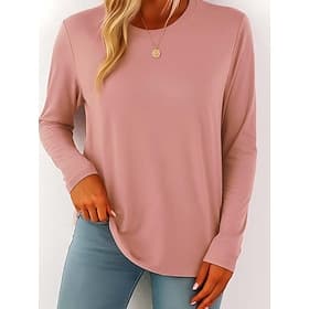 Women's 100% Cotton T Shirt Graphic Plain Vintage Stylish Classic Long Sleeve Crew Neck Round Neck Regular Tops Daily Pink Gray Spring, Fall, Winter,  Prefall