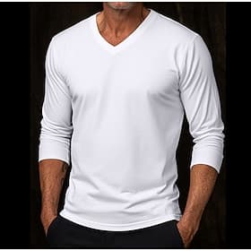 Homme T-shirt manche longue Col en V Hiver Printemps  Automne Toutes saisons Couleur Unie Tricots Quotidien Vêtements de sport Pur Occasionnel Quotidien Extéri thumbnail 2