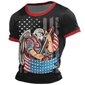 American Independence Day Men's American US Flag Eagle T Shirt Short Sleeve T shirt 3D Print Crew Neck Shirt Fashion Daily Basic Street Casual Daily Black Summ
