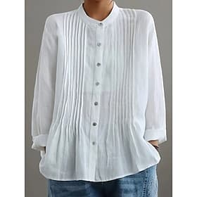Women's Casual Shirt Button Up Shirt Blouse Buttons Solid Color Elegant Fashion Casual Long Sleeve Stand Collar Regular Tops Daily Holiday Blue Black White Yel