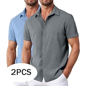 Men's Shirt Linen Shirt Summer Shirt Casual Shirt Beach Shirt Button Up Shirt Plain Vacation Casual WhitePink WhiteGreen KhakiBlack GreenKhaki Short Sleeve Col