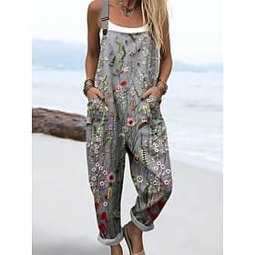 Femmes Combinaison Actif Fleuri Sans manches Cordon de serrage Vacances Rue Coupe Ample Bleu bleu marine Violet Été