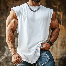 Men's Tank Top Vest Top Undershirt Sleeveless Shirt Sleeveless Crew Neck Summer Plain Fashion Designer Sporty Classic Plain Casual Vacation Street Blue Black W
