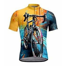 Herren Damen Radtrikot Grafik Geometrisch Kurzarm Fahhrad Trikot Oberteil mit 3 Gesäßtaschen UV-beständig Schnelltrocknend Frontreißverschluss Reflektierende S