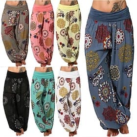 Women's Pants Trousers Harem Pants Palazzo Pants Fashion Boho Full Length Mid Waist Print Elastic Waist Comfy Comfortable Micro-elastic Street Daily Wear Going thumbnail 2