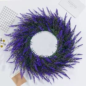 40cm Artificial Lavender Wreath for Front Door, Indoor Wall Decor, Wedding Decoration and Photography Prop