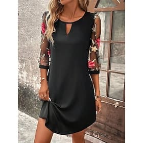 Women's Mini Dress A Line Dress Summer Dress Casual Daily Regular Fit Floral Graphic 3/4 Length Sleeve Crew Neck Black Wine Green Dark Blue Summer