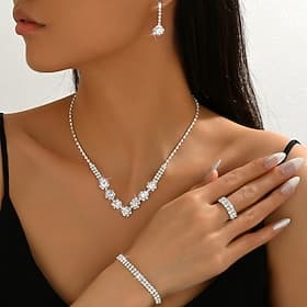 Bridal Jewelry Sets Four-piece Suit Zircon Rings 1 Necklace 1 Bracelet Earrings Women's Elegant Vintage Personalized Lovely Classic Love Precious Jewelry Set F