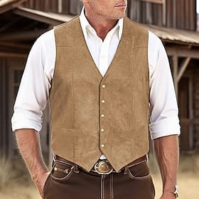 Men's Faux Suede Vest Vest Gilet Suede Vest Outdoor Daily Vintage Spring Fall Pocket Buttons Polyester Comfortable Plain Single Breasted One-button V Neck Regu