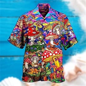 Men's Mushroom Shirt Summer Hawaiian Shirt Aloha Shirt Shirt Turndown Fashion Designer Casual Casual Daily Outdoor Black Yellow Black / Purple S M L