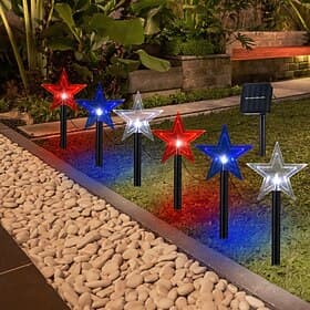 1 Pc Patriotic Outdoor Solar Pathway Lights Waterproof Red, White, Blue Five Pointed Star for 4th of July Independence Day 250th Anniversary Memorial Day, Grou