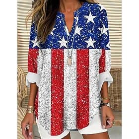 Independence Day Women's Patriotic Fourth of July Blouse Graphic Flag Vintage Tropical Hawaiian Long Sleeve V Neck Regular Tops Daily Holiday Beach Wear Print thumbnail 2