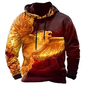 Tom Wood Men's 3D Phoenix Hoodies Sweatshirt Hoodie Hooded Sweatshirt Crew Neck Cool 3D Print Club Streetwear Yellow Drawstring Fall Winter Designer