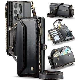 Phone Case For Samsung Galaxy S22 S21 Ultra Plus S20 A56 A36 A16 A55 5G A35 5G A25 A15 Wallet Case with Lanyard with Wrist Strap Kickstand TPU PU Leather