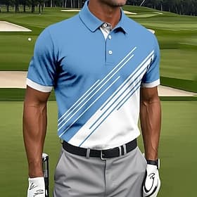 Men's Golf Line Polo Sports Polo Shirts Short Sleeve Polo Shirts Collared Shirts Casual Athleisure Buttons Summer Black Pink Green