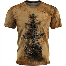 Herren Seeräuber T Shirt Kurzarm T-Shirt 3D-Druck Rundhalsausschnitt Hemd Mode Täglich Designer Straße Lässig Täglich Dunkelbraun Leicht Braun Braun Sommer Frü
