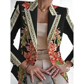 Women's Blazer Comfortable Breathable Print Fashion Casual Floral Formal Work Office / Career Double Breasted Regular Turndown Regular Fit Long Sleeve Outerwea