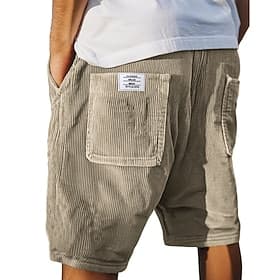Hombre Pantalón corto Pantalones cortos de verano Pantalones cortos casuales Pantalones cortos de pana Correa Bolsillo Cintura elástica Plano Comodidad Transpi thumbnail 2