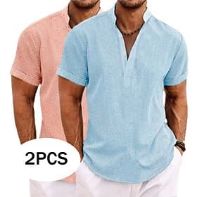 Men's Shirt Linen Shirt Popover Shirt Summer Shirt Beach Wear Band Collar Shirt Plain Vacation Casual GreenGray WhiteYellow WhiteGreen WhiteNavy Blue Short Sle