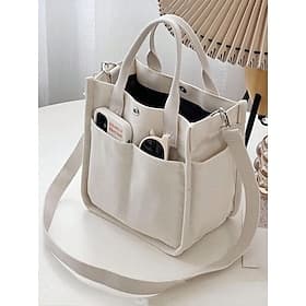 Women's Casual Canvas One Shoulder Handbag Crossbody Bag with Adjustable Shoulder Strap - Multi-Pocket Mini Tote Bag for Daily School and Shopping
