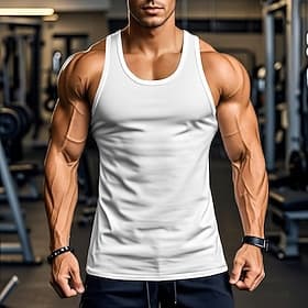 Men's Tank Top Vest Undershirt Sleeveless Shirt Sleeveless Round Neck Crewneck Summer Solid Color Plain Fashion Classic Comfortable Casual Gym Street White Top