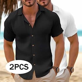Men's Shirt Summer Shirt Beach Wear Button Up Shirt Plain Vacation Casual BlueLight Blue WhitePink Light BluePink GreenKhaki Short Sleeve Lapel Summer Clothing