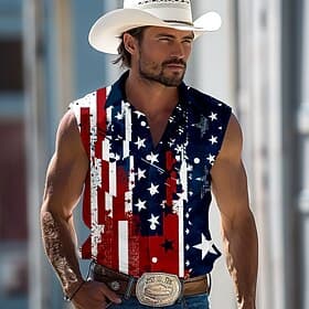 Independence Day Men's American US Flag 4th of July U.S. 250th Anniversary Patriotic Shirt Western Shirt Cowboy Shirt Sleeveless Fashion Casual Holiday Summer