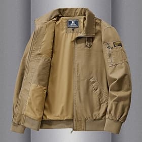 100% Cotton Men's Bomber Jacket Tactical Jacket Motorcycle Jacket Outdoor Casual Soft Multiple Pockets Spring  Fall Plain National Flag Casual Comfortable Stan